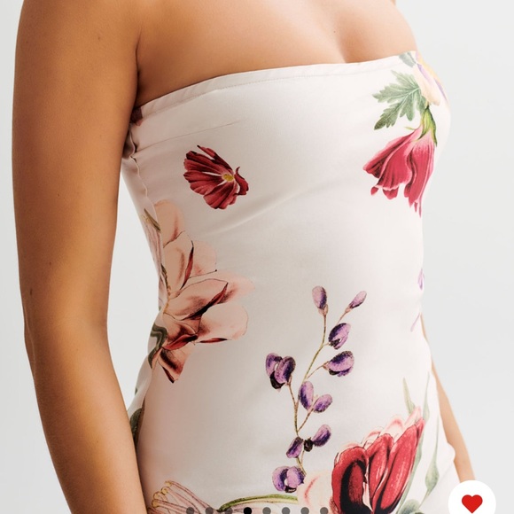 Maxi Dress SALE ⁉️Claudette Strapless Satin Maxi Dress - Bella Rosa Print - Picture 3 of 5